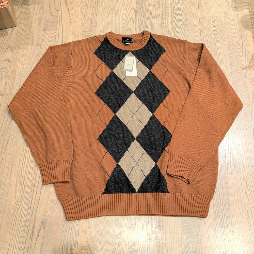Dockers Vintage Argyle Sweater Mens XXL Burnt Orange 100% Cotton Relaxed Fit NOS